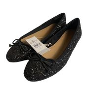 NWT LOFT Sz 6 FLat Black Textured Shimmers Casual Evening Doll Shoes