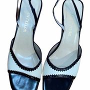 EUC Ann Taylor size 7.5 B cream and black sandals.