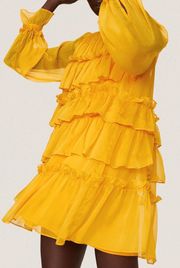 Collective Tiered Ruffle Shift Dress 16 Yellow Long Sleeve Mini Chic