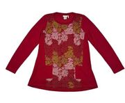 LOGO Lounge Lori Goldstein XS French Terry Tunic Tri-Color Lace Red Brown Mauve