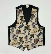 Vintage Looney Tunes Tapestry Vest 1996 Cartoon Tweety‎ Bird Daffy Duck Retro