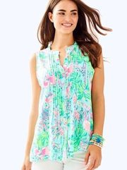 Lilly Pulitzer Top Sarasota Button Down Pleated Sleeveless XXS