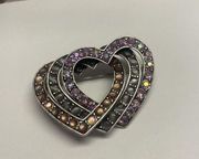 Signed LC Brooch Pin Silver Tone / Rhinestone Heart Pink / Purple Lauren Conrad