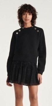 The Kooples Crew Neck Black Wool Sweater Jewel Details Women’s Size 1 US Small