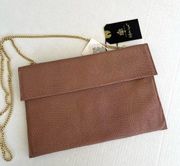 Luxe Mauve Molly Leather Clutch with Gold Chain NWT