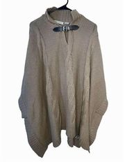 Liz Claiborne Tan Poncho Knit Sweater With Collar On Neck