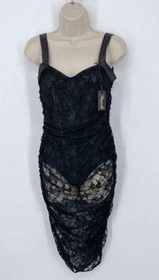 Mapalé Women's NEW Show Stopper Lacey Mini Dress Faux Leather Straps Sz L Black