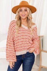 Smitten by you fuzzy stripped V-neck oversized sweater size M