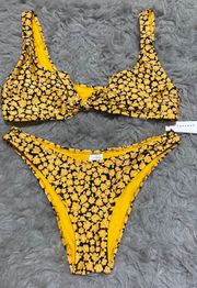 yellow and black Floral bathing Suit Set