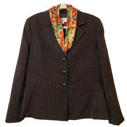 Le‎ Suit Womens Deep Brown Blazer Single Breasted Floral Scarf Size 14