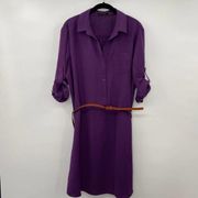 The Limited Dress Pullover Faux Leather Belt Purple Midi Womens Size XL