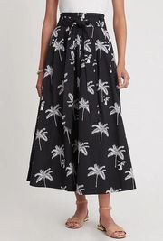 [Ann Taylor] Black White Tropical Palm Tree Pleated Maxi Skirt NWT Pockets Sz 16
