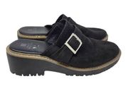 White Mountain Daring Faux Suede Buckle Platform Clogs Black Slip On Size 9