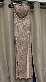 Lulus Rose Gold Strapless Sequin Maxi Dress