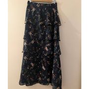 Anthropologie Maeve Botanica Blue Tiered Skirt Sz. XS