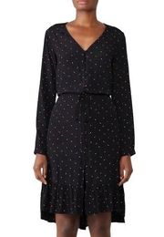 Rails Jade Offset Dot Dress Button Front Tiered Long Sleeve Size XS Retail $228