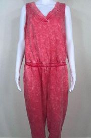 Lane Bryant Livi Activewear Acid Wash Sleeveless Red Jumpsuit (14/16)