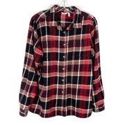 Women’s Red & Black Plaid Flannel 100% Cotton Button Down Shirt XL