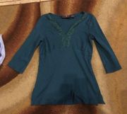 Dark teal three quarter sleeve top never worn