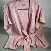 Ann Taylor LOFT M/L Womens Poncho Sweater Pink Tie Sleeveless Oversized Kimono