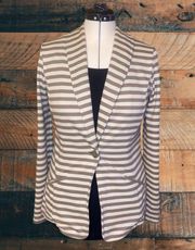 Caslon Beige & Off White Striped Knit Blazer w/ Single Button Closure - size med