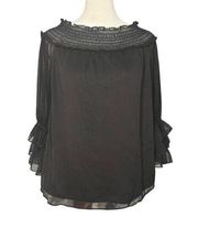 NEW CeCe Black Ruffled Long Sleeve Top - Women’s XS