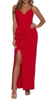 NWT Xscape Ruched Slit Evening Dress Gown in Red Size 10