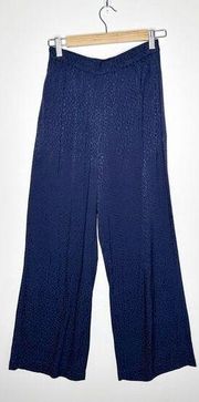 & Other Stories Leopard Print Satin Jacquard Wide Leg Pants Blue Size 36 S