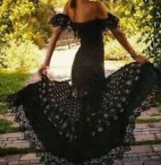 Queen  Dress Black Lace Small off the shoulders Eyelet lace