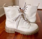 Faux Leather White Platform Boots