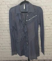 Monoreno Mixed Fabric Button Down Lagenlook Top Size Medium