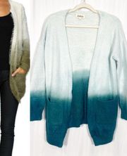 Listicle Open Front Ombre Eyelash Fuzzy Cozy Cardigan Sweater: Teal Green