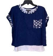 Style & Co. Stars Navy & White Layered Top Size PL