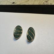 Signed Trifari Gold Tone Green Enamel Clip-on Clip On Earrings