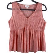 Everly Sleeveless Peach White Speckled Pleated Lightweight V-Neck Blouse Size S