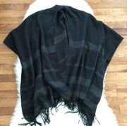 Black fringe wool poncho/ shawl wrap