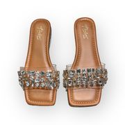 Thalia Sodi Beige Transparent Padded Gem Accent Jillene Sandals Retail $69.50