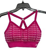 Reebok Womens Sports Bra Pink Wire Free Workout Spellout Logo Adjustable L New