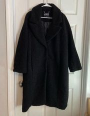 Vintage 90s EXPRESS Faux Lambs Fur Full Length Long Dress Coat Jacket Black LG