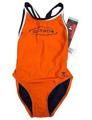 TYR Women GUARD DimaxBack One Piece Swim Suit - Orange Navy - Size 32 XS