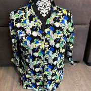 DANA BUCHMAN Colorful 3/4 Sleeve Button Down Shirt Size Medium