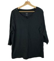 Hasting & Smith Black Button Shoulder 3/4 Long Sleeve Top 1X