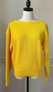 Vintage 80s 90s Colors by Brooks Bold Marigold Yellow Wide Rib Back V Sweater M