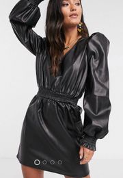 Leather Long Sleeve Dress Puff Sleeve