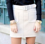 Women’s  Cream Quilted Mini Skirt with belt