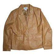 Vintage 1990s Bagatelle Camel Tan Genuine Leather Two Button Blazer Jacket L 12