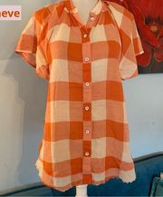 Anthropologie Maeve Orange plaid top Size XS X-Small