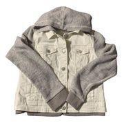 American Eagle  Womens Sweatshirt Denim Hooded Jacket Pockets Gray White