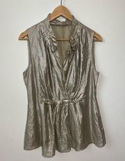 Elie Tahari Womens Silver Sleeveless Ruffle Shannon Blouse Top Size M Silk Blend