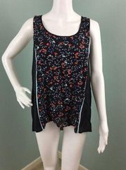 NWT Women's Ella Moss Sleeveless Black Floral Silk Top Shirt Sz M Medium